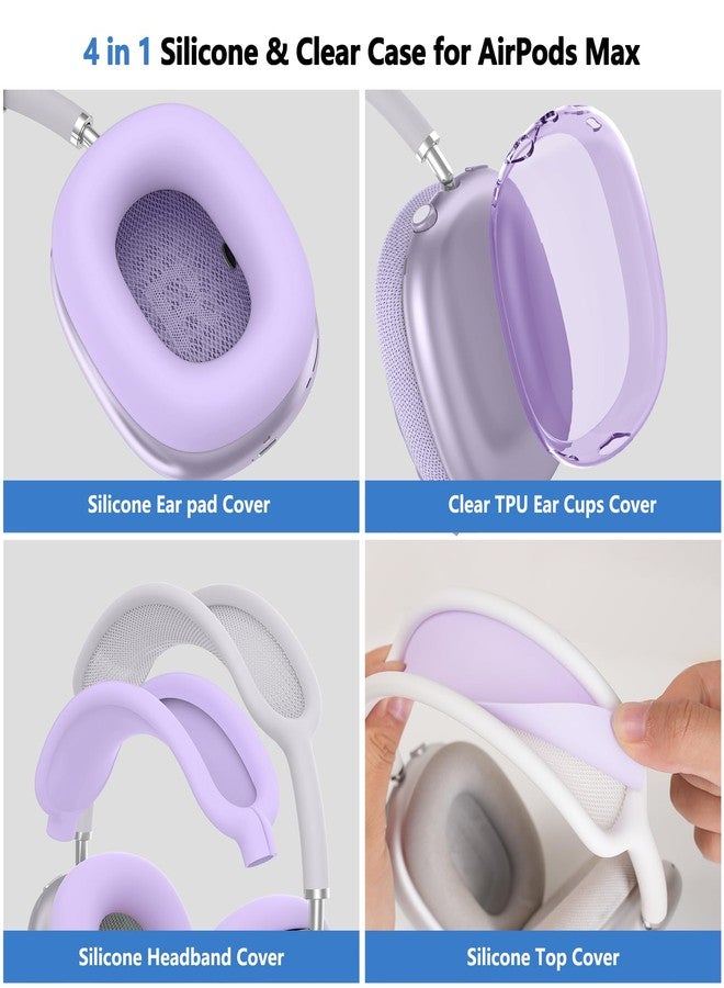 Polislime 【4 in 1】Protective Kit for AirPods Max Case Cover, Clear TPU Ear Cups Cover + Silicone Ear Pads Case + Headband Covers, Transparent Silicone Accessories for Apple AirPods Max USB-C (2024/2020), Purple - Image 3